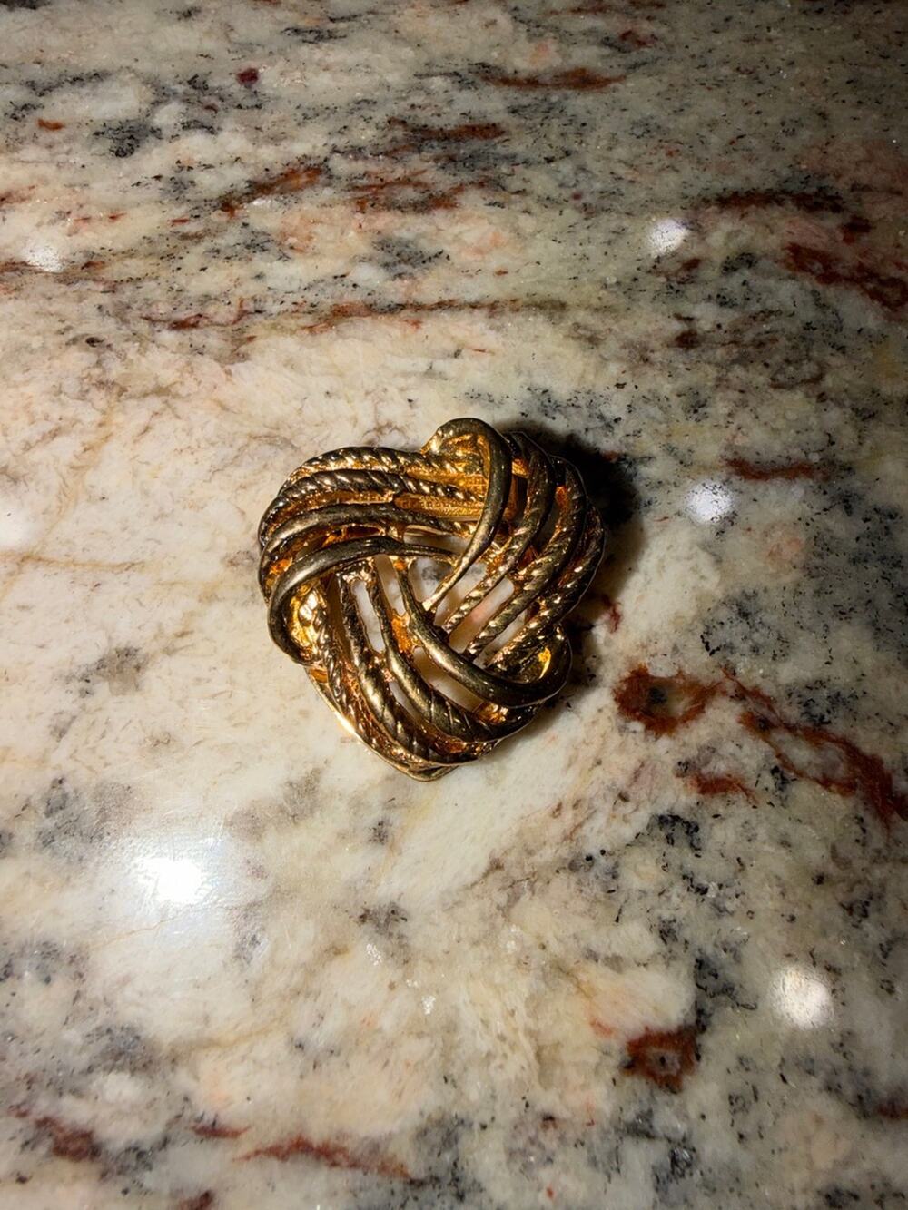 Vintage Gold-Tone Braided Knot Scarf Clip